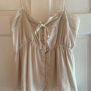 American Eagle Outfitters Beige Embroidered Blouse